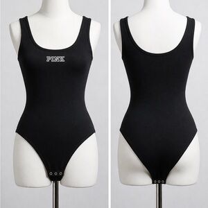 PINK Victoria’s Secret Black Tank Bodysuit Medium Snap Bottom
